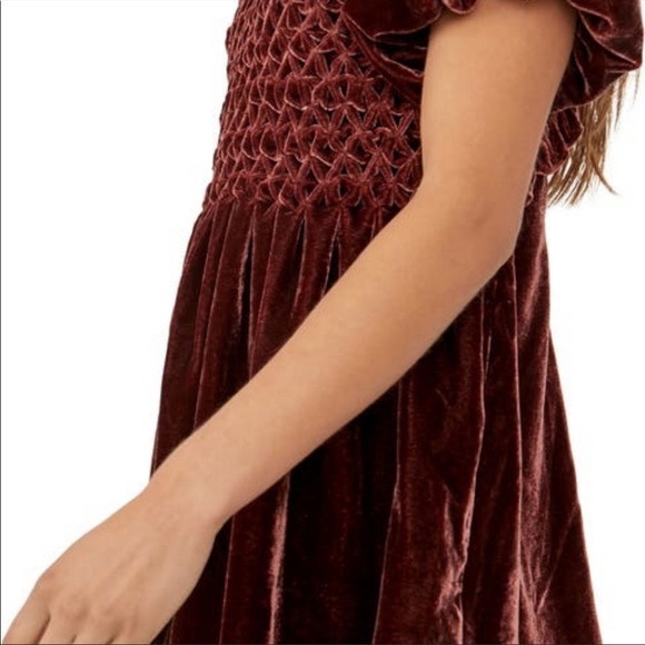CLOSING SALE! 
FREE PEOPLE | Mini Dress Smocked Ruched Textured Waffle Velvet - Picture 2 of 7